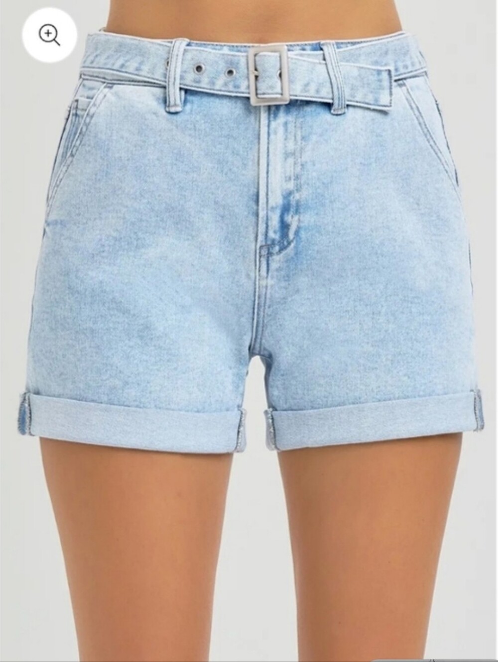 RISEN Boutique High Rise Belted Roll Up Shorts - Light Wash - Small NWT